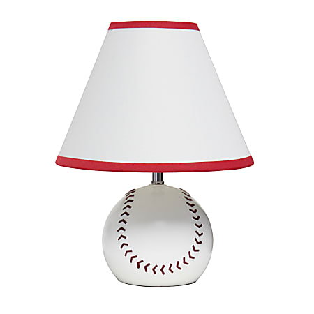 Simple Designs SportsLite Baseball Base Table Lamp, 11-1/2"H, White Shade/White and Red Base