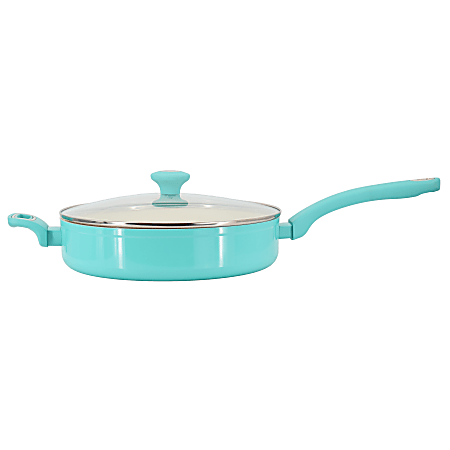 Martha Stewart Everyday Rexford 5-Quart Ceramic Nonstick Aluminum Sauté Pan With Lid, Teal
