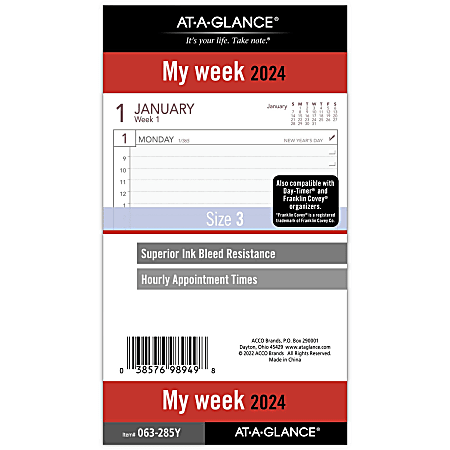 AT-A-GLANCE® Weekly Planner Refill, 3-3/4" x 6-3/4",