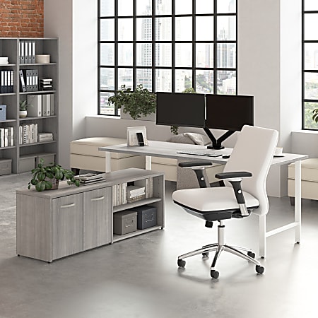 Bush Business Furniture Hustle 72"W Computer Desk and Low Storage Cabinet with Doors and Shelves, Platinum Gray, Standard Delivery Service