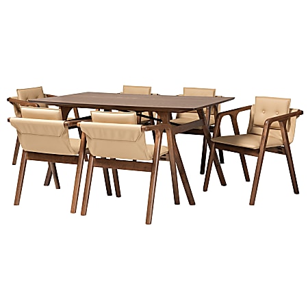 Baxton Studio Marcena 7-Piece Dining Set, Beige/Walnut