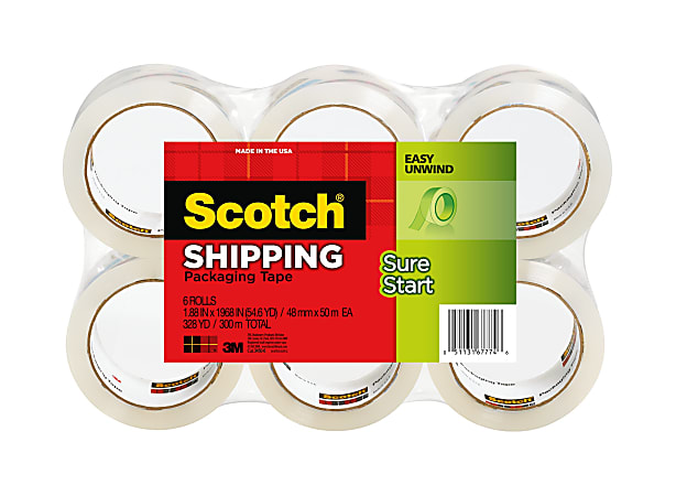 Scotch® Sure Start Shipping Tape, 1 7/8" x 43.7 Yd., Pack Of 6