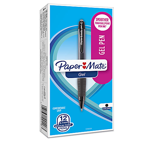 Paper Mate® Retractable Gel Pens, Medium Point, 0.7 mm, Black Barrel, Black Ink, Pack Of 12