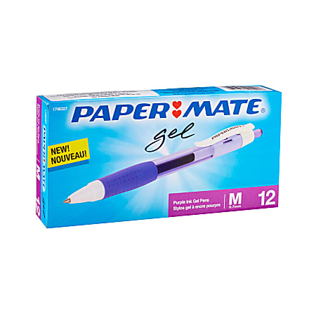 Paper Mate® Retractable Gel Pens, Medium Point, 0.7 mm, Purple Barrel, Purple Ink, Pack Of 12