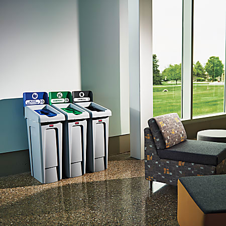 Rubbermaid Commercial Slim Jim Recycling Station Black Blue Green