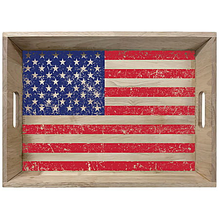 Amscan Patriotic American Flag Wooden Serving Tray, 11" x 16", Multicolor
