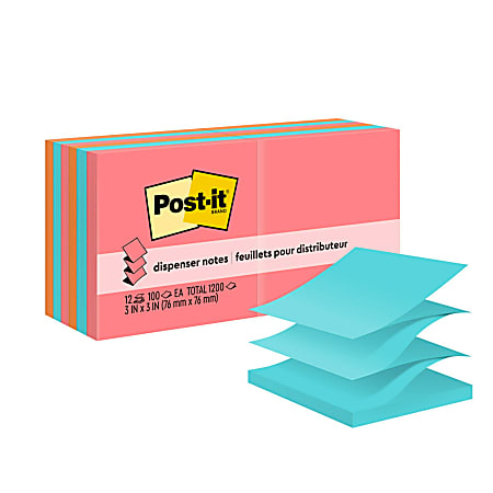 Post-it Pop Up Notes, 3 in x 3 in, 12 Pads, 100 Sheets/Pad, Clean Removal, Poptimistic Collection