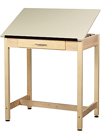 Shain Drawing Table, 1 Drawer, 36"H x 36"W x 24"D, Almond Top/Maple Base