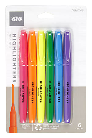 Office Depot® Brand Pen-Style Highlighters, 100% Recycled, Assorted Colors, Pack Of 6 Highlighters