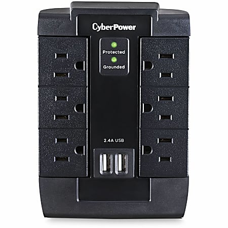 CyberPower CSP600WSU Professional 6 - Outlet Surge with 1200 J - Clamping Voltage 800V, NEMA 5-15P, Wall Tap, 2 - CSP600WSU
