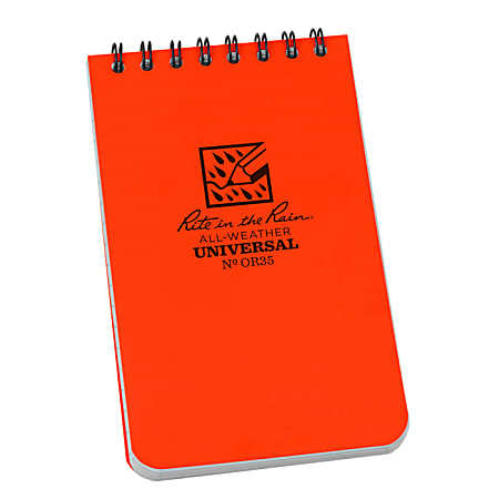 Rite in the Rain All-Weather Spiral Notebooks, Top, 3" x 5", 100 Pages (50 Sheets), Orange, Pack Of 12 Notebooks