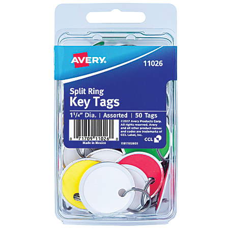 Avery® Metal Rim Key Tags, 1 1/4", Pack Of 50, Assorted Colors