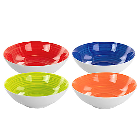 Hometrends Crenshaw 4-Piece Round Ceramic Bowl Set, 7-1/4”, Assorted Colors