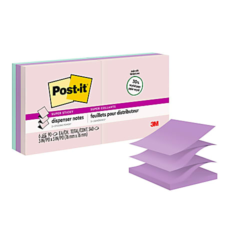 Post-it Super Sticky Pop Up Notes, 3 in x 3 in, 6 Pads, 90 Sheets/Pad, 2x the Sticking Power, Wanderlust Pastels Collection