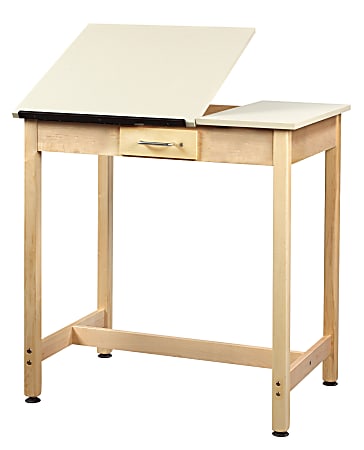 Shain Drawing Table, 2-Piece Top, 1 Small Drawer, 36"H x 36"W x 24"D, Almond Top/Maple Base
