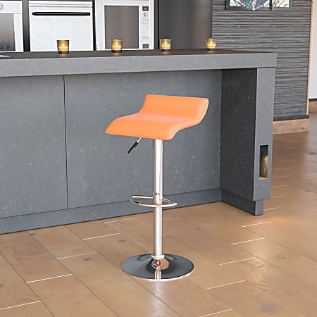 Flash Furniture Contemporary Vinyl Adjustable-Height Bar Stool With Solid Wave Seat, Orange/Chrome