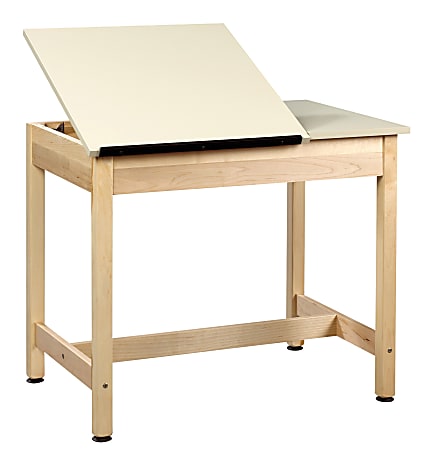 Shain Drawing Table, 2-Piece Top, Plain Apron, 30"H x 36"W x 24"D, Almond Top/Maple Base