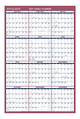AT-A-GLANCE® Reversible Yearly Wall Calendar, 24" x 36", January to December 2021, PM21228