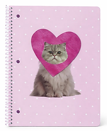 Gartner Studios Spiral Notebook, 8" x 10-1/2", 1 Subject, College Ruled, 70 Sheets, Pink Cat
