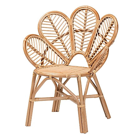 bali & pari Eliava Modern Bohemian Rattan Flower Accent Chair, Natural Brown