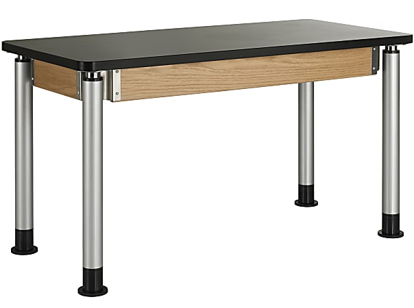 Diversified Woodcrafts Adjustable Height Table With ChemArmor Top, 39"H x 24"W x 54"D, Northwoods Oak/Black Top