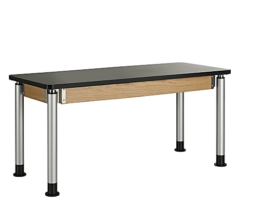 Diversified Woodcrafts Adjustable Height Table With ChemArmor Top, 24"H x 72"W x 24"D , Northwoods Oak/Black Top