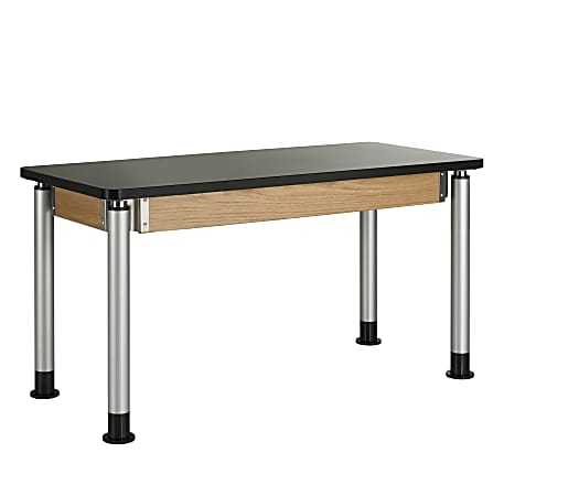 Diversified Woodcrafts Adjustable Height Table With Plastic Top, 39"H x 60"W x 24"D, Northwoods Oak/Black Top