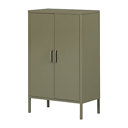 South Shore Crea 26”W Metal 2-Door Accent Cabinet, Olive Green