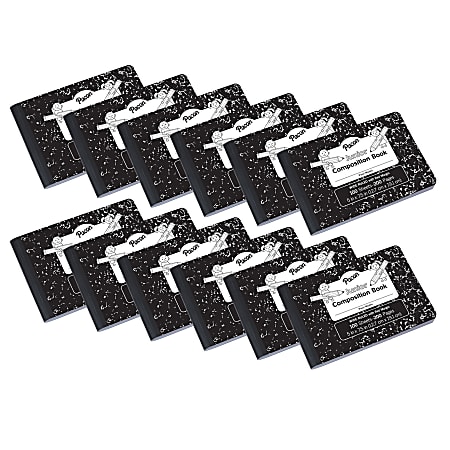 Pacon® Junior Composition Books, Wide Ruled, 5" x 7-1/2", Black Marble, 100 Sheets, Pack Of 12 Books