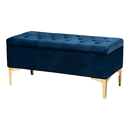 Baxton Studio Glam And Luxe Velvet Tufted Storage Ottoman With Metal Legs, Navy Blue/Gold