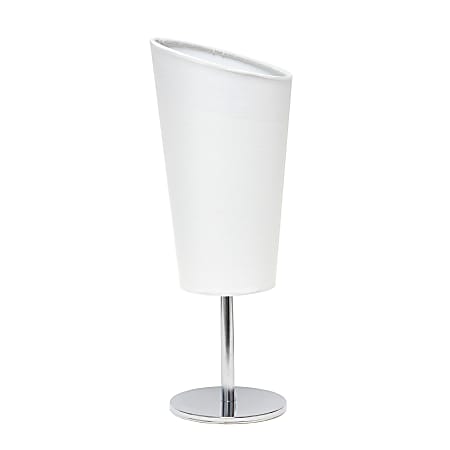 Simple Designs Mini Chrome Table Lamp With Angled Shade, 12-5/8"H, White Shade/Chrome Base