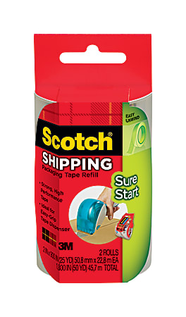 Scotch® Sure Start Shipping Tape, 1.5" Core, 1.88" x 25 Yd., Pack Of 2 Rolls