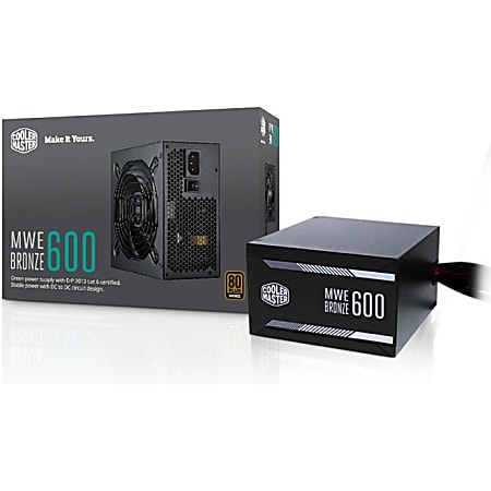 Cooler Master 80 PLUS Bronze Certified Power Supply - Internal - 120 V AC, 230 V AC Input - 3.3 V DC @ 20 A, 5 V DC @ 20 A, 12 V DC @ 50 A, 12 V DC @ 300 mA, 5 V DC @ 3 A Output - 600 W - 1 +12V Rails - 1 Fan(s) - 85% Efficiency