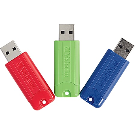 Verbatim 16GB PinStripe USB 3.2 Gen 1 Flash Drive - 3pk - Red, Green, Blue - 16GB - 3pk - Red, Green, Blue