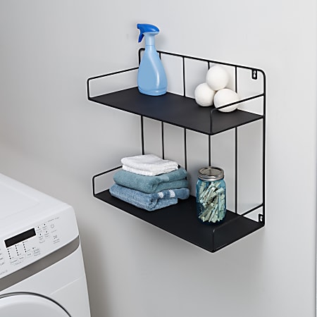 Honey Can Do 2-Tier Wall Mounted Metal Shelf With Easy To Hang Design, 20”H x 10”W x 24”D, Black