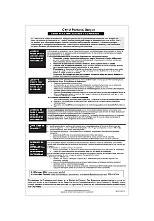 ComplyRight™ City & County Specialty Posters, Protected Sick Time, Spanish, Portland, 8 1/2" x 14"