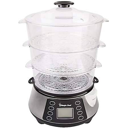 Magic Chef 3-Layer Food Steamer - 800 W2 quart - Rice, Fish, Egg, Chicken - Stainless Steel