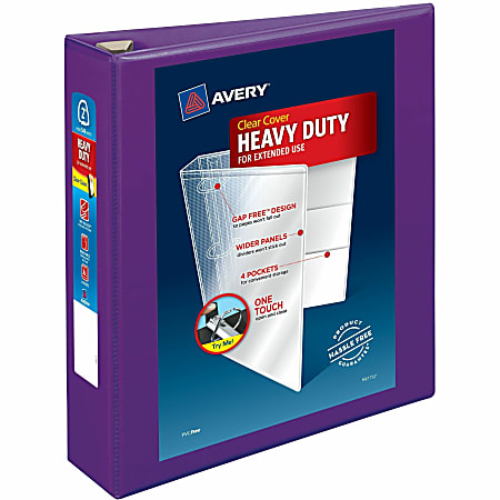 Avery® Heavy-Duty View 3-Ring Binder With Locking One-Touch EZD™ Rings, 2" D-Rings, 39% Recycled, Purple