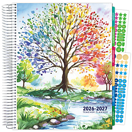 2026-2027 Excello Brands Weekly/Monthly Academic Year Deluxe Teacher Planner, 8-1/2" x 11", Tree Seasons, August To July, Total Qty 1