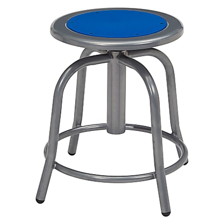 National Public Seating® 18” - 24” Height Adjustable Swivel Stool, Persian Blue Steel Seat, Grey Frame