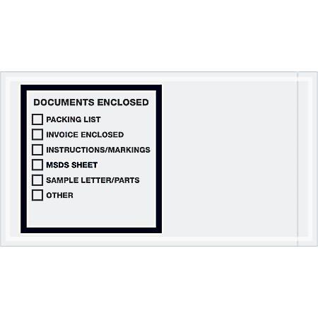 Tape Logic® Preprinted Packing List Envelopes, Transportation, Documents Enclosed, 5 1/2" x 10", Printed Clear, Case Of 1,000