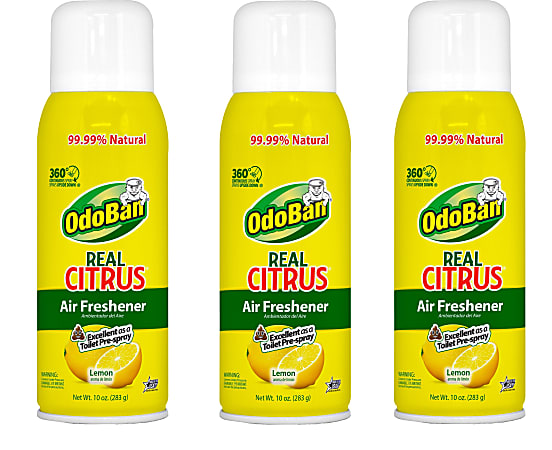 OdoBan Real Citrus Air Freshener, Lemon Scent, 10 Oz, Set Of 3 Spray Cans