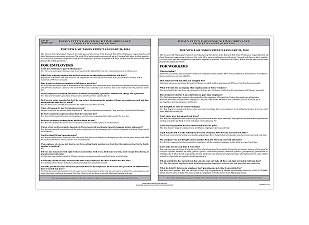ComplyRight™ City & County Specialty Posters, Earned Sick Time Ordinance, English, Jersey City, 11" x 17"