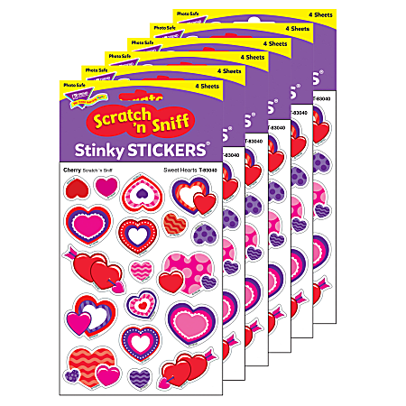 Trend Stinky Stickers, Sweet Hearts/Cherry, 72 Stickers Per Pack, Set Of 6 Packs
