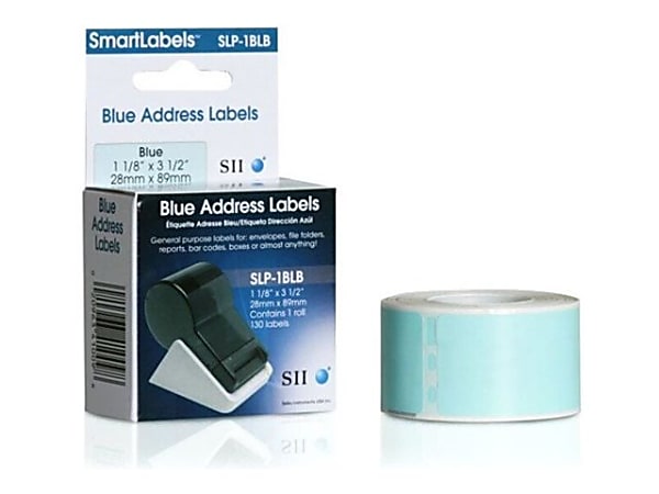Seiko Instruments - Blue - 1.1 in x 3.5 in 130 pcs. (1 roll(s) x 130) address labels - for Smart Label Printer 100, 120, 200, 220, 620, 650SE, EZ30, Pro