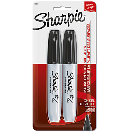 Sharpie® Chisel-Tip Permanent Markers, Black, Pack Of 2