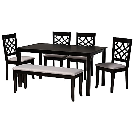 Baxton Studio Dori Dining Set, 37-7/16”H x 29-1/8”W x 59-1/16”D, Gray/Dark Brown