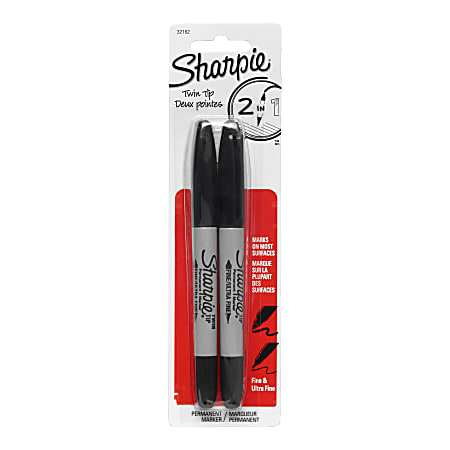 Sharpie® Twin-Tip Permanent Markers, Black, Pack Of 2