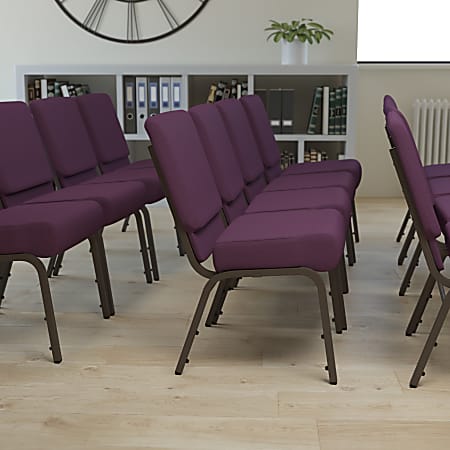 Flash Furniture HERCULES Series 21"W Stackable Church Chair, Plum/Goldvein