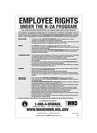 ComplyRight™ Federal Specialty Posters, Employee Rights Under The H-2A Program, English, 11" x 17"